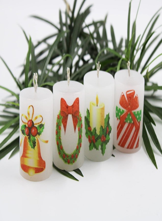 LUCES Paraffin Wax White Pillar Design Candles Smokeless Scented Dripless Round for Christmas X-mas Parties Occasions Dinner Table Set of 4 - Image 1
